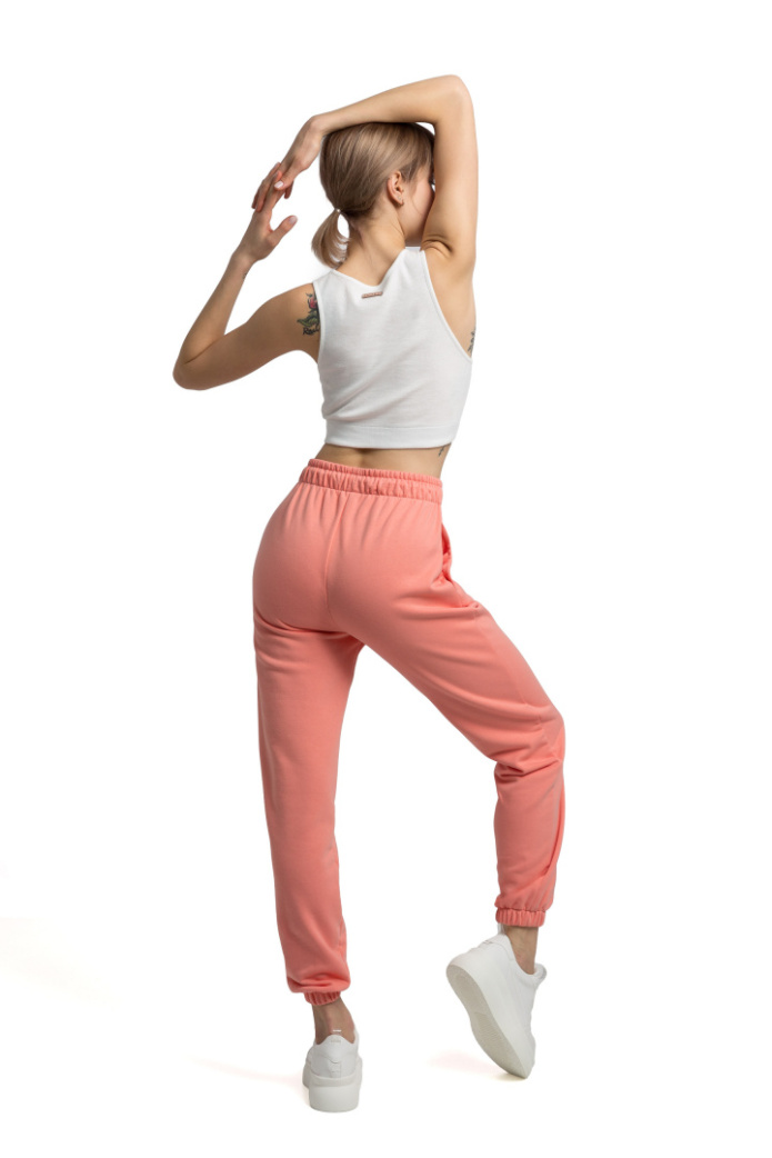 Spodnie damskie dresowe joggery z gumką i kieszeniami koralowe